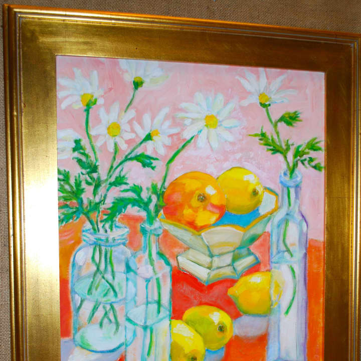 Painting of lemons and daisies from the 2013 Darien Art Show and Sale.