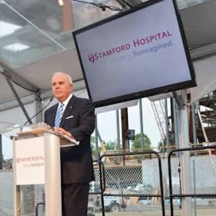 Michael Fedele attends the topping-off ceremony at Stamford Hospital.