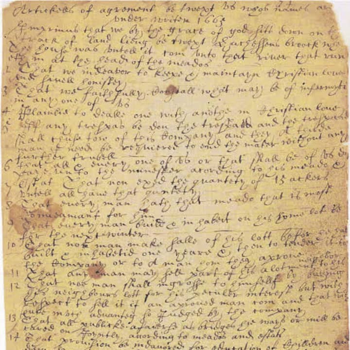 Image of The 1665 Eastchester Covenant Signed by Virginia Kathryn Fish Reynolds Hefti&#x27;s Ancestor, Henry Fowler