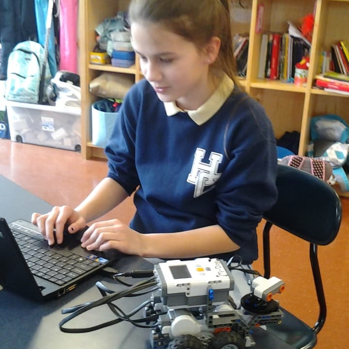 Sarina Culaj works on a robotics project at the School of the Holy Child in Rye this past year. 