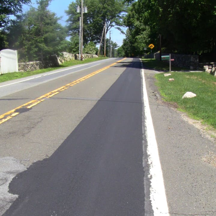 High Ridge Road in Pound Ridge has only been partially re-paved.