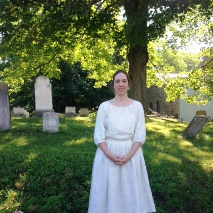 Member Cindy Kaufman in Colonial dress participates in Heritage Sunday to honor Patriots of the Presbyterian Church. 