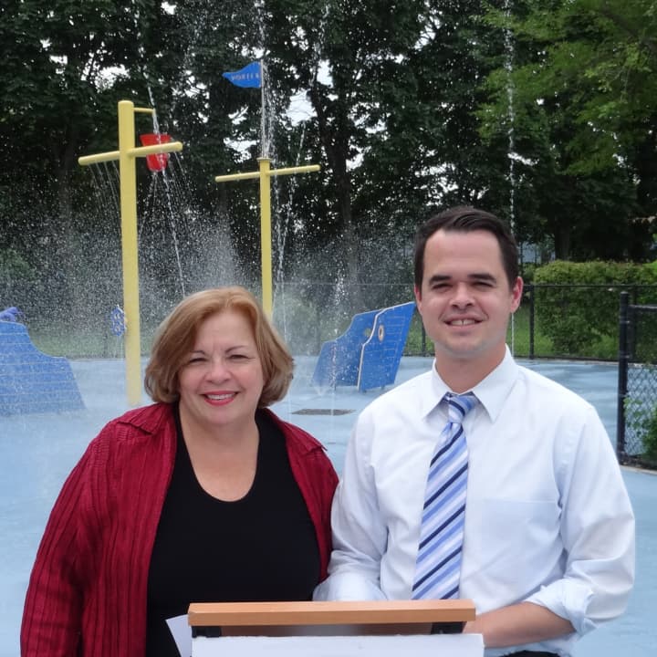 Town Supervisor Sue Donnelly and Senator David Carlucci have implemented a plan to save water at the John V. Chervokas Spray Park.