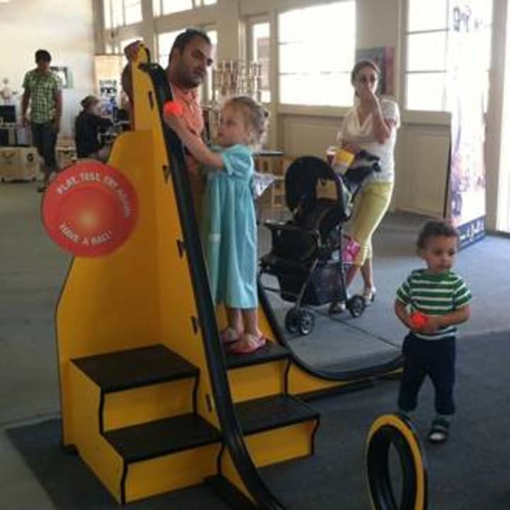Children learn and play with Westchester Childrens Museums Build Your Own Roller Coaster Exhibit. 