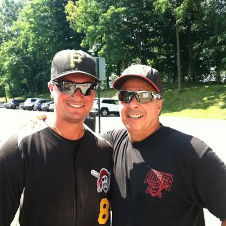 Adam Massi, left, and his father Jim Massi were the hitting stars in a 16-1 win for Shrub Oak Pirates.