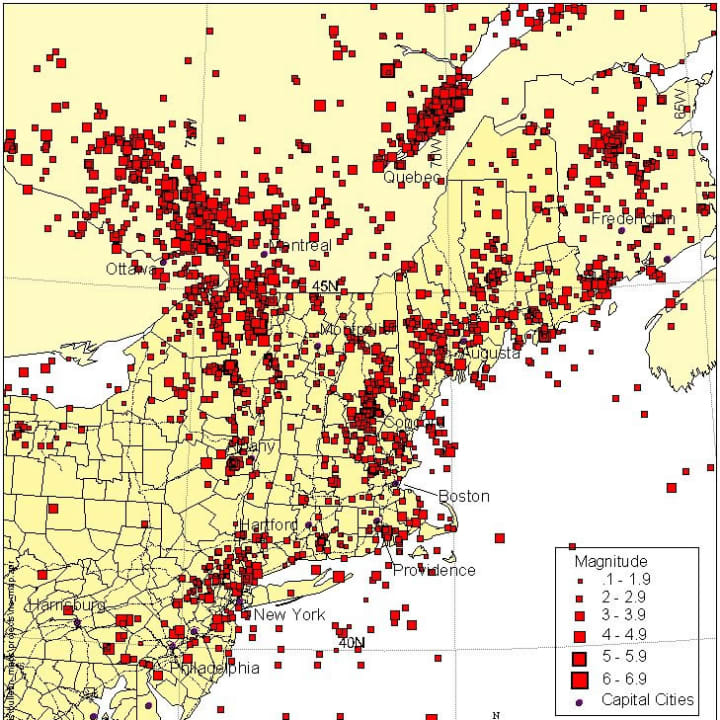 Earthquakes in the Hudson Valley have registered from 1,0 to 4-0 over the last 30 years.