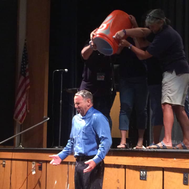 James Kaishian, superintendent of Briarcliff Manor School District, completes ALS Ice Bucket Challenge.