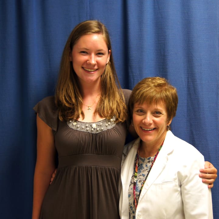 Jennifer Whelehan with Walter Panas High School nurse Carol Bumbolow, who nominated her for the award. 