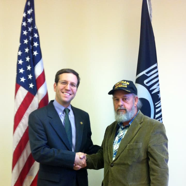 Assemblyman David Buchwald was helped by West Harrison resident Salvatore Monastra in creating the POW/MIA Flag bill. 