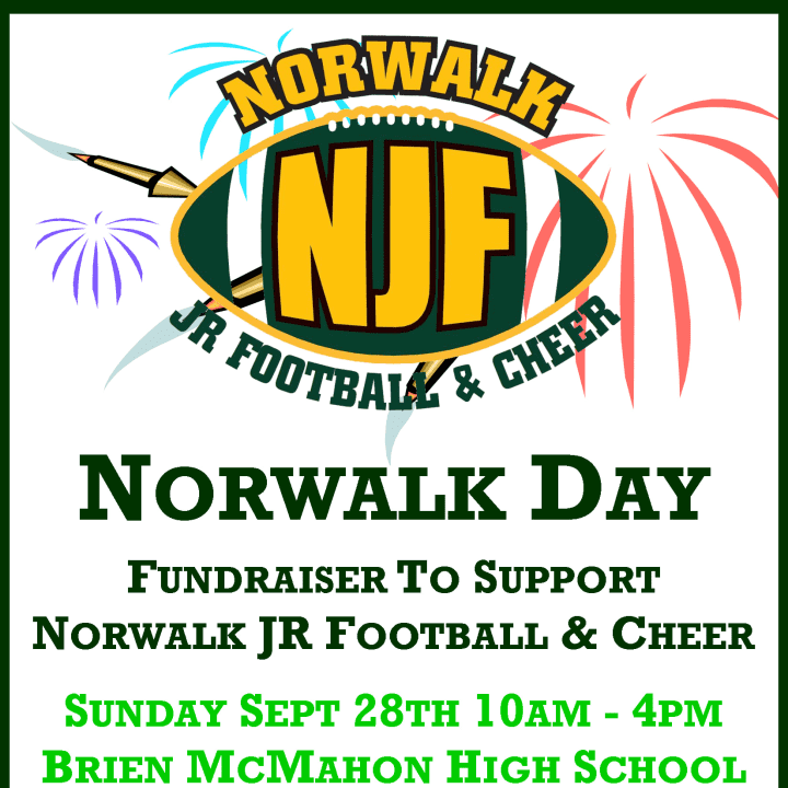 A fundraiser to support Norwalk Jr. football and cheering will be held on Sunday, Sept. 28 from 10 a.m. to 4p.m. at Brien McMahon High School. 