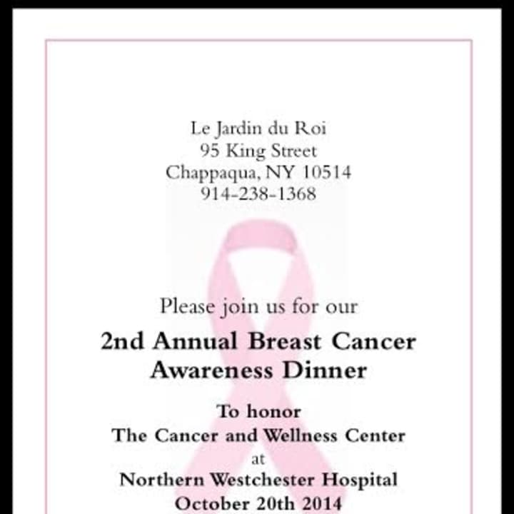 Northern Westchester Hospital will honor breast cancer awareness at its second annual dinner at Le Jardin du Roi.