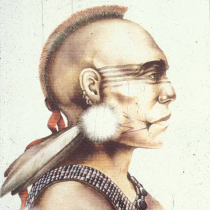 An artist&#x27;s rendering of a member of the Pequot tribe, on display at the Fairfield Museum&#x27;s new Pequot  War exhibition. 