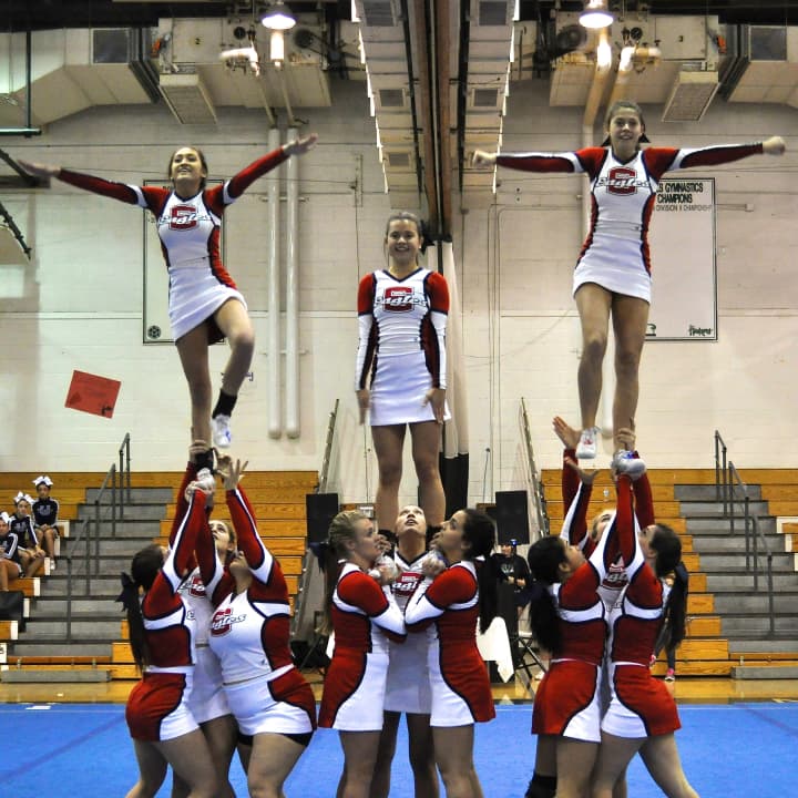 The first-place Eastchester varsity team performing a routine.