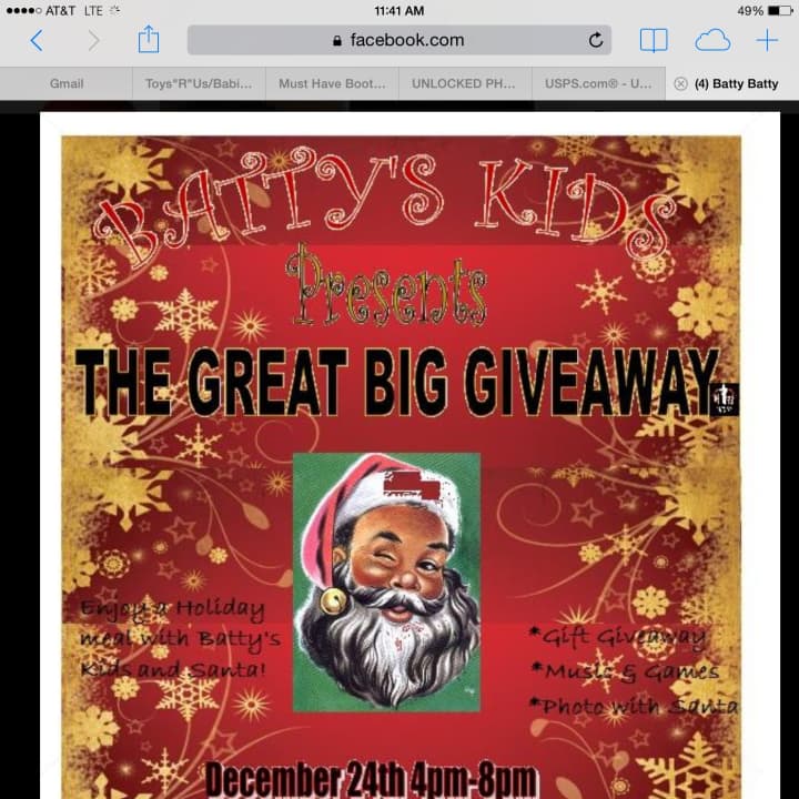 Residents are invited to attend the Toy Giveaway and dinner sponsored by Batty&#x27;s Kids.
