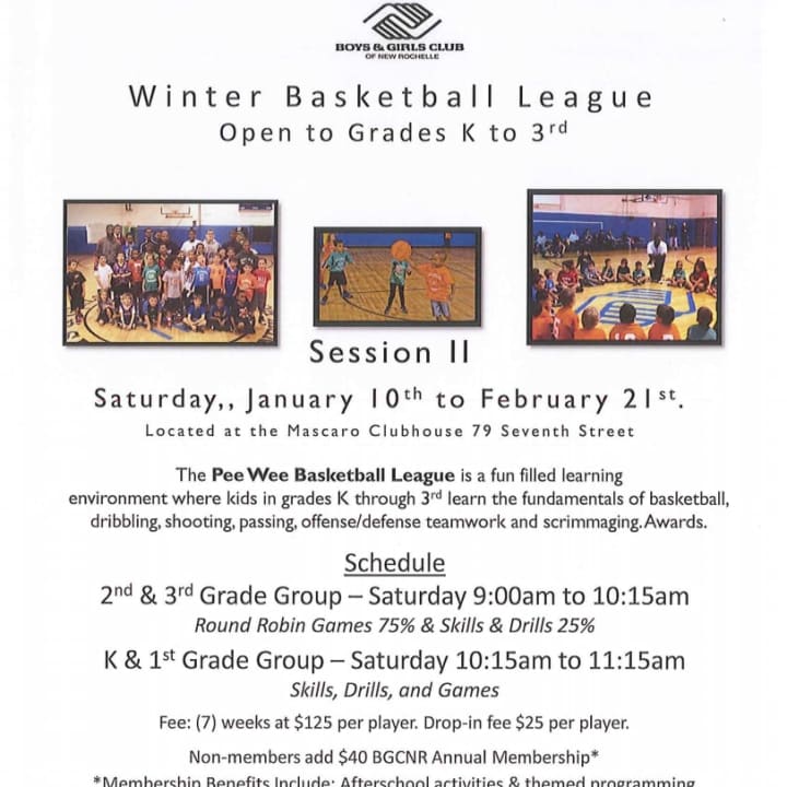 Sessions for The Pee Wee Basketball League run from Jan. 10 through Feb. 21.