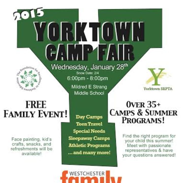 The Foundation for Excellence in Yorktown Education will host its annual Camp Fair from 6 p.m. to 8 p.m. on Thursday, Jan. 28, at Mildred E. Strang Middle School, 2701 Crompond Road.
