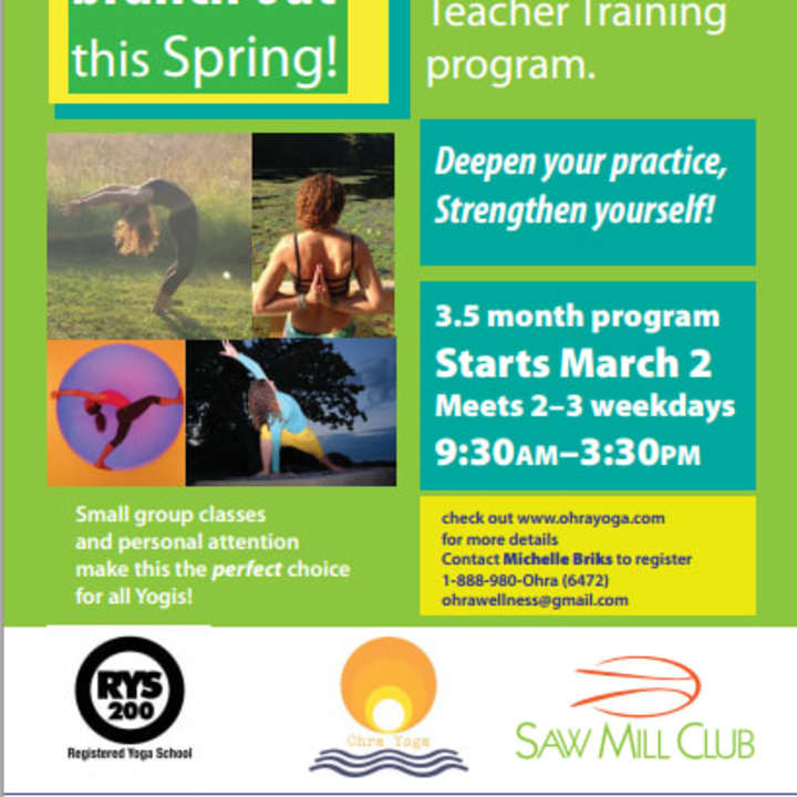 Ohra Yoga is holding a yoga teacher certification at Saw Mill Club. 