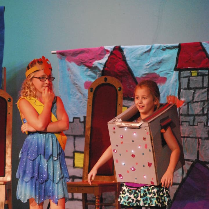 Lana Schmidt and Delaney Marsh enjoy performing in a Kids Theatre class at the Darien Arts Center.