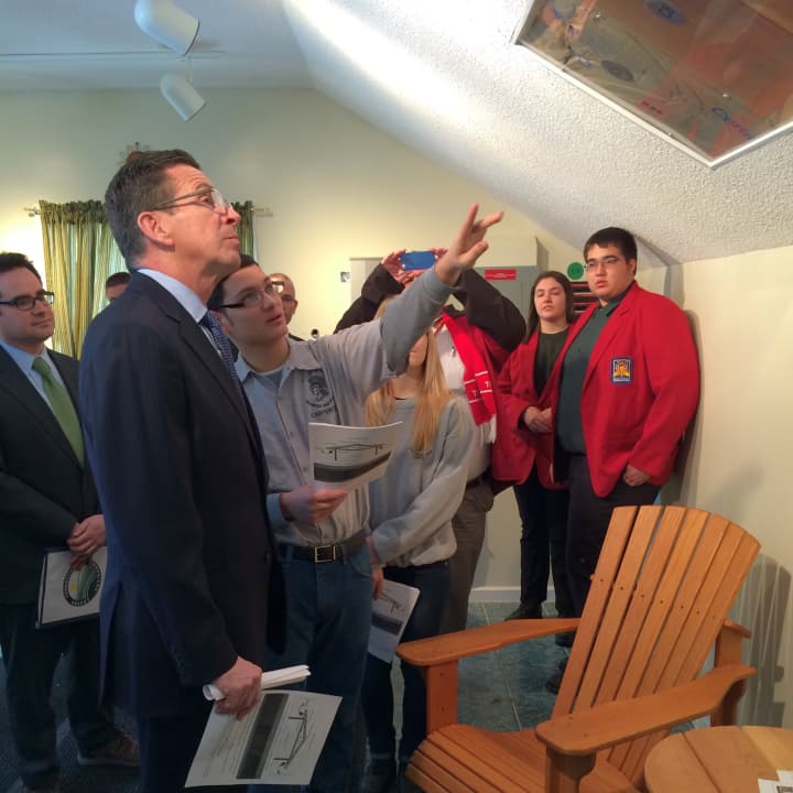 Gov. Dannel Malloy visited Goodwin Technical High School in New Britain where he announced he will be sponsoring legislation for a new residential solar incentive model. 