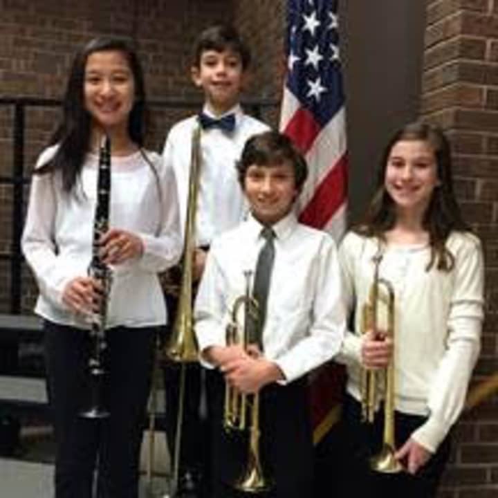 Elementary All-County Band members, from left, Callie Schultz, Bennett Segal, Nicolas Arnel, and Sophia Reis.