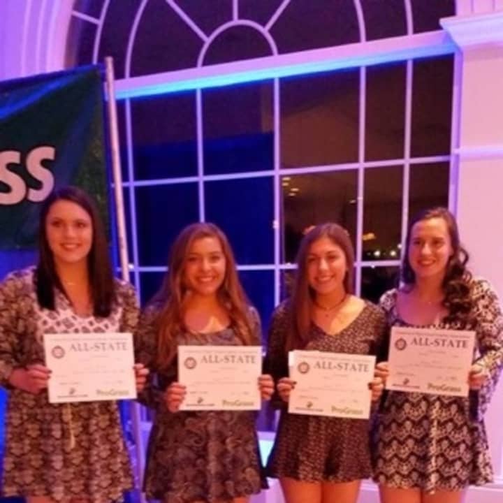 Fairfield Ludlowe senior cheerleaders (left to right) Abby Casey, Patrice Tsponaides, Nina Martucci and Tess Atkins earned All-State honors.