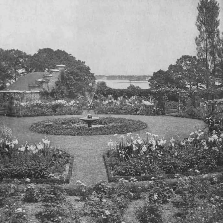 Image of the original Marian Cruger Coffin seaside garden design for the J. Kennedy Tod Estate from an article, House &amp; Garden, March, 1920.