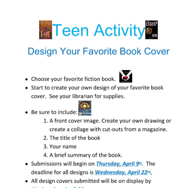 Tuckahoe Public Library is hosting a design a cover event for the favorite books of local youth.