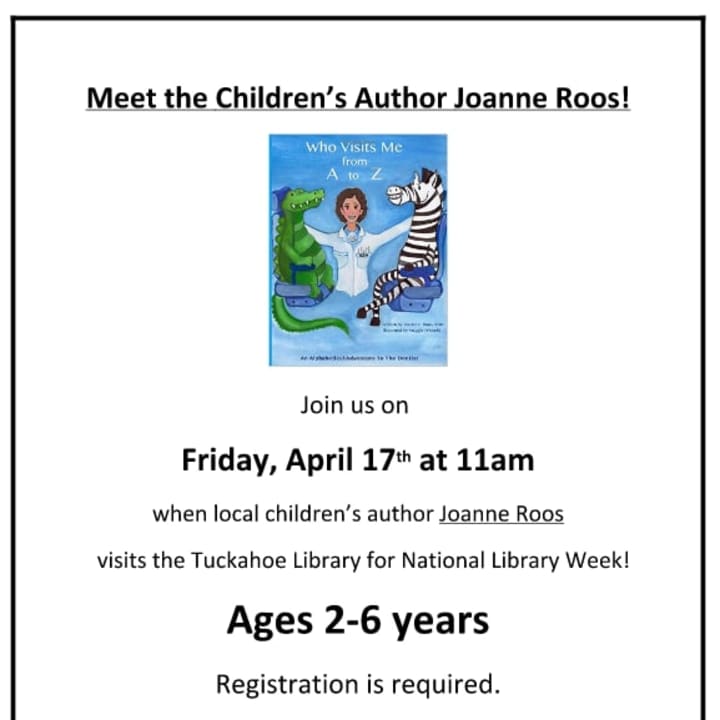 Local children&#x27;s author Joanne Roos will visit the Tuckahoe Library April 17. 