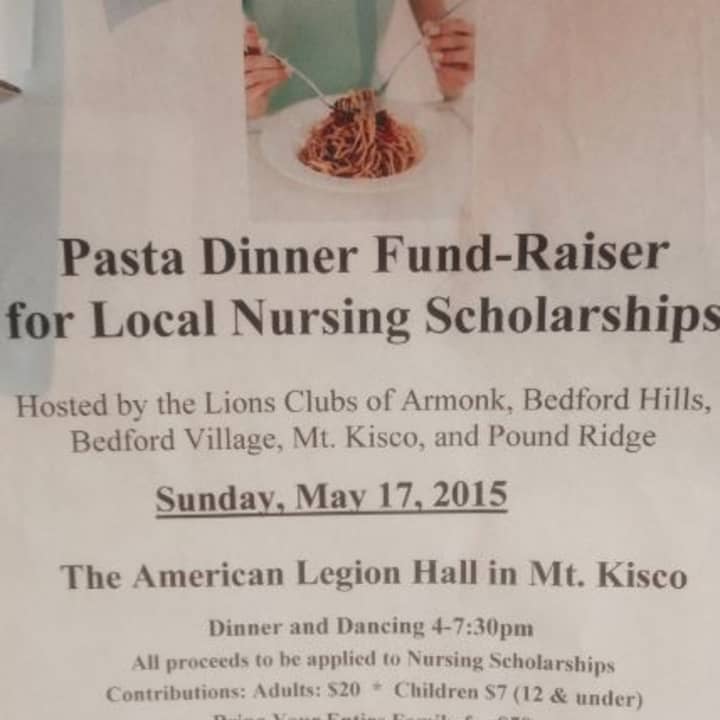 A photo of the Lions Clubs&#x27; posted event flyer for a fundraising dinner in Mount Kisco.