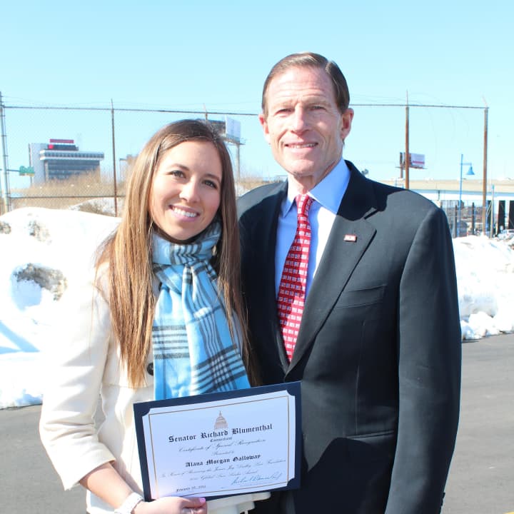 Greenwich teenager Alana Galloway recently was honored by U.S. Sen. Richard Blumenthal (D-Conn).