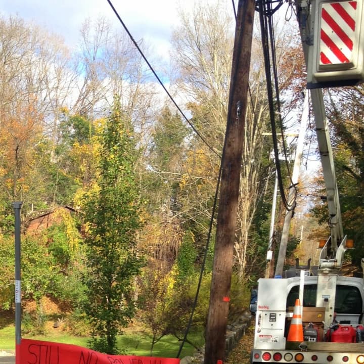 This sign was posted at the corner of Furnace Dock and Furnace Brook roads in Cortlandt, and reads, &quot;STILL NO POWER!!! CON ED WHERE ARE YOU?&quot;