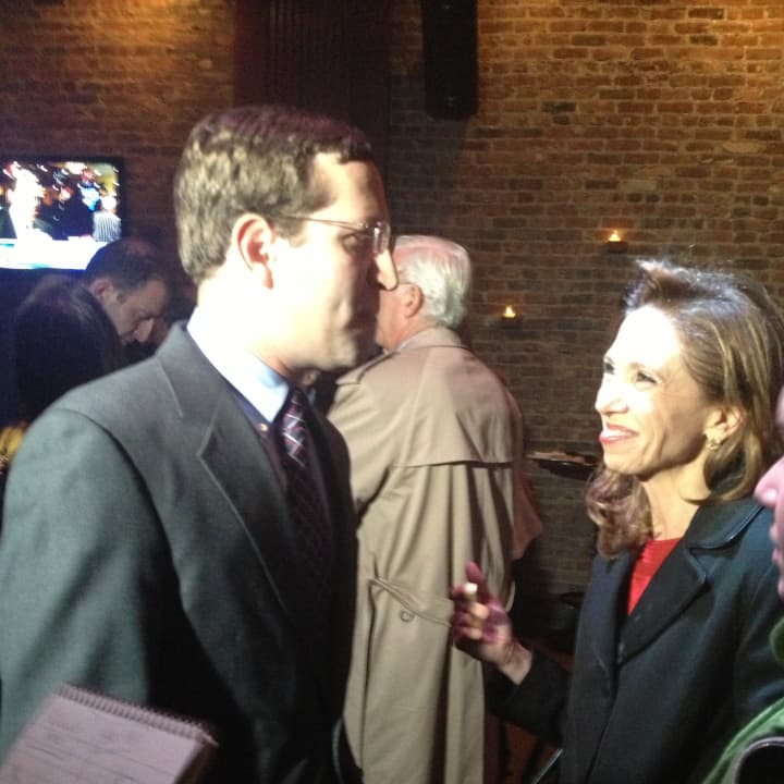 Assemblywoman Amy Paulin speaks to David Buchwald, the new Assemblyman of the 93rd District.