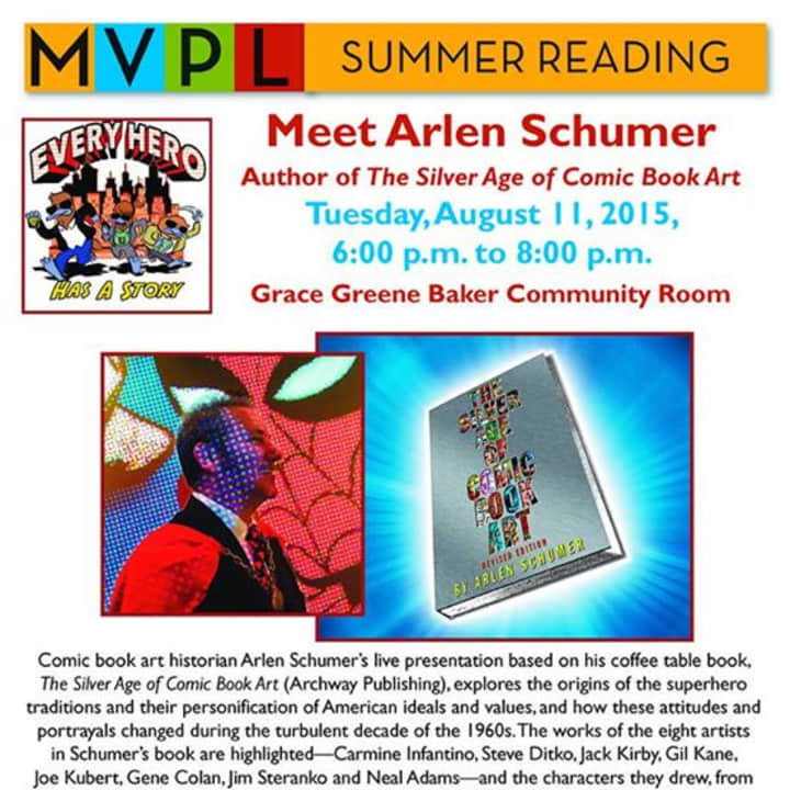 Author Arlen Schumer will give a presentation on superheroes at Mount Vernon Public Library on Aug. 11.