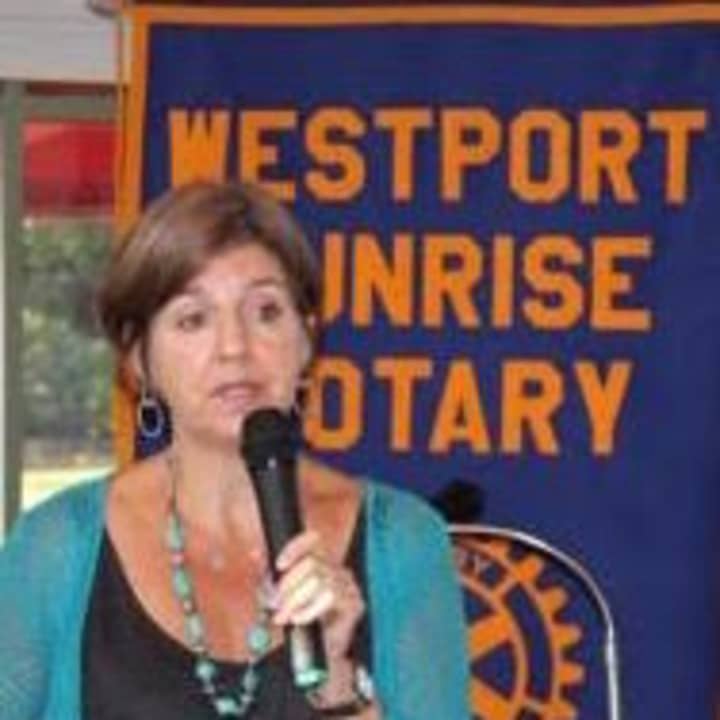 Claudia Connor, president and CEO of International Institute of Connecticut in Bridgeport, speaks to the Westport Sunrise Rotary. 