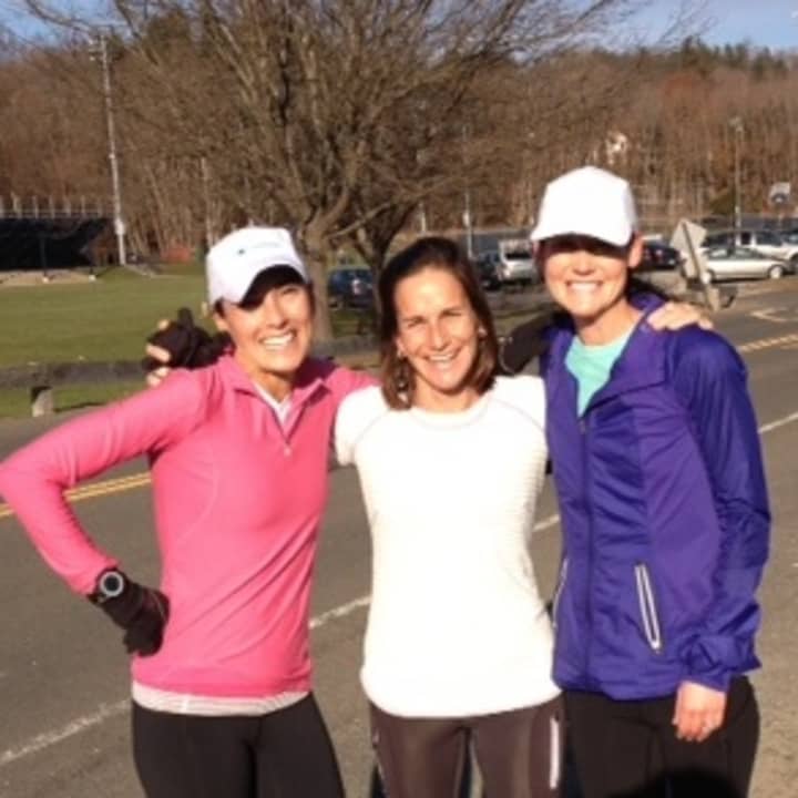 Wilton&#x27;s Lynn DiNanno, left, Kate Denious, center and Kacky Theoharides trained together and finished the Philadelphia Marathon last month.