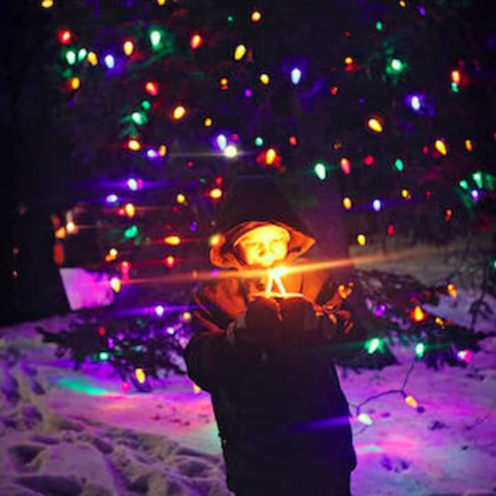 A boy holds a candle in front of the tree lit up by the Edgemont Association at Crane&#x27;s Pond in 2009. Edgemont will hold a tree- lighting ceremony this Sunday.