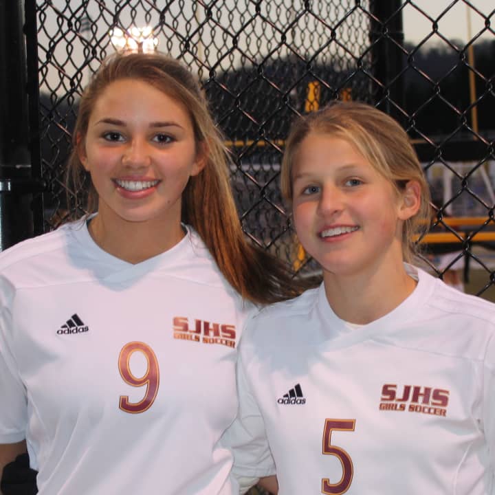 Westport&#x27;s Sabrina Toole, left, and Julie Marino earned conference honors after helping the St. Joseph girls soccer team earn a share of the league championship.