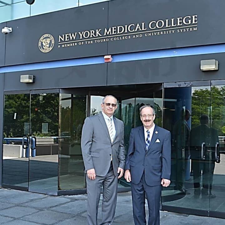 New York Medical College President Alan Kasish, left, gave U.S. Rep. Eliot Engel a tour of its Valhalla campus and newer facilities in Hawthorne.

