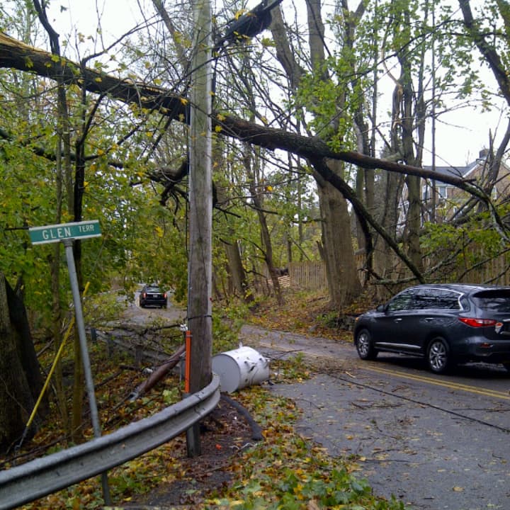 A user-submitted photo of the top of Glen Terrace and Hardscrabble Road in Chappaqua after Hurricane Sandy.