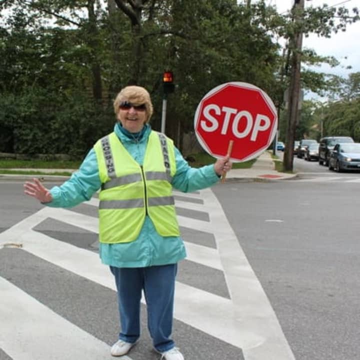 Alma Sherwood works as a crossing guard at the corner of Boston Post and Osborn roads in Rye.