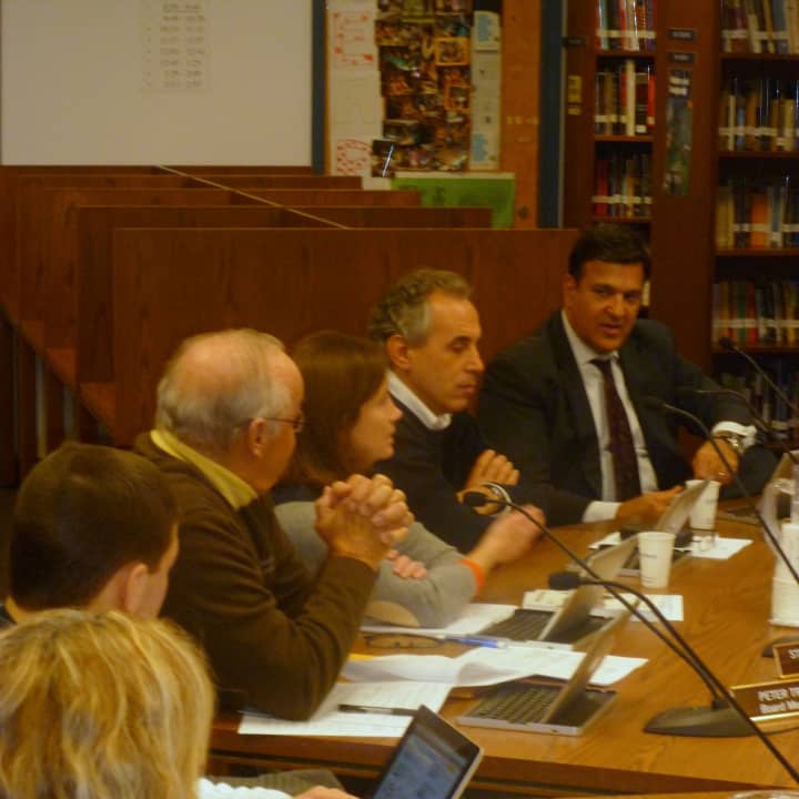 Katonah-Lewisboro school board member Peter Breslin, second from right, proposes forming a committee to study recommendations resulting from a safety audit.