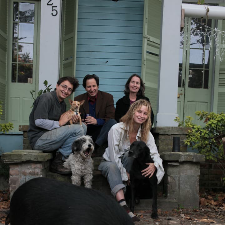 The Zeitlin family, from left, Benh, Steven, Amanda and Eliza (front) with several pets who appeared in Benh&#x27;s Oscar nominated film.