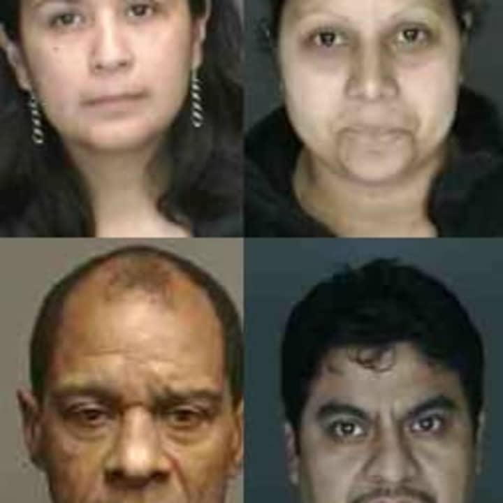 Clockwise from top left: Nelly Aguilar, Gloria Merlos Guevara, Martin Torres and Baron Blizzard were all arrested on shoplifting charges in Port Chester over the weekend, police said. 