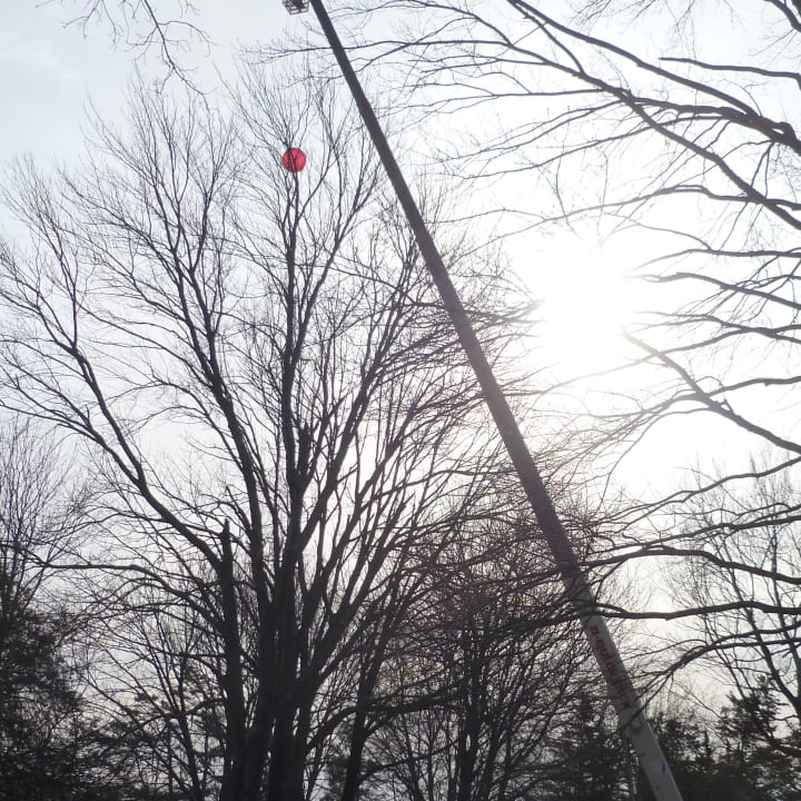 A pair of red balloons were lifted over a New Canaan property Friday to test the site for location of a Verizon cell phone tower. 