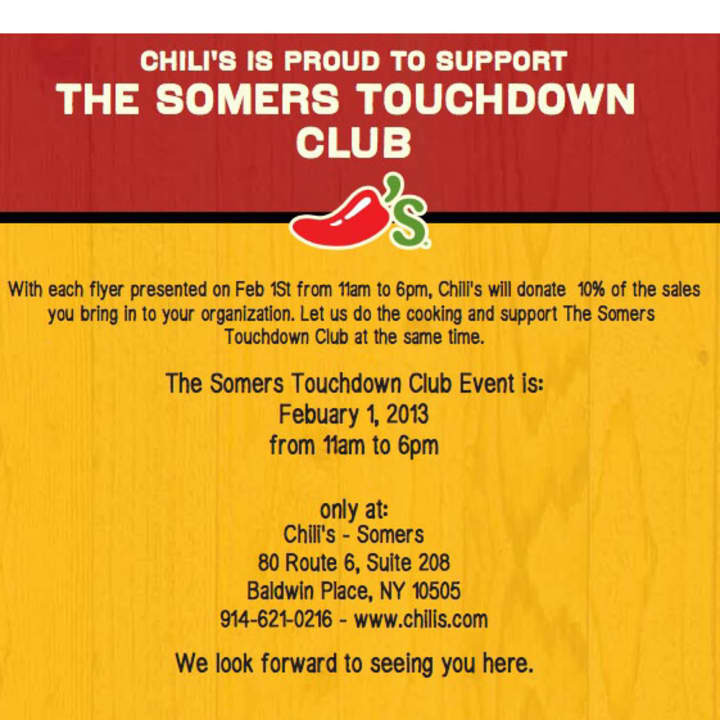 Dine at the Somers Chili&#x27;s and 10 percent of your bill will be donated to the Somers Touchdown Club.