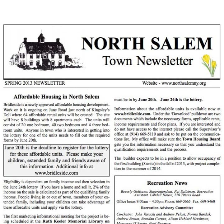 The Spring 2013 North Salem Town Newsletter is now available.