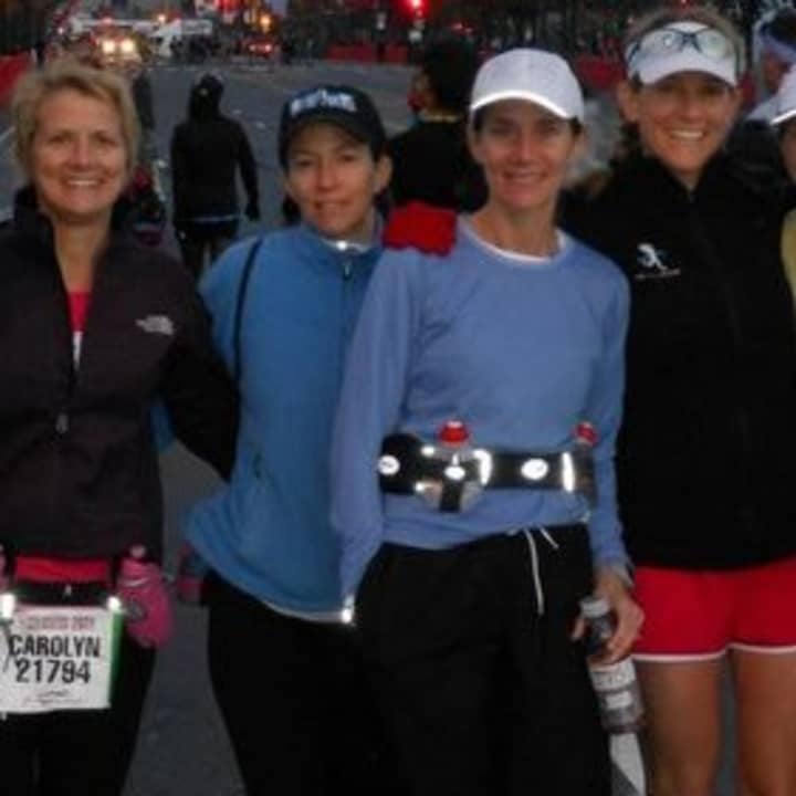Ridgefield residents (from left) Carolyn Couture, Deb Povinelli
Christa Carone and Megan Searfoss will run Monday in the Boston Marathon.