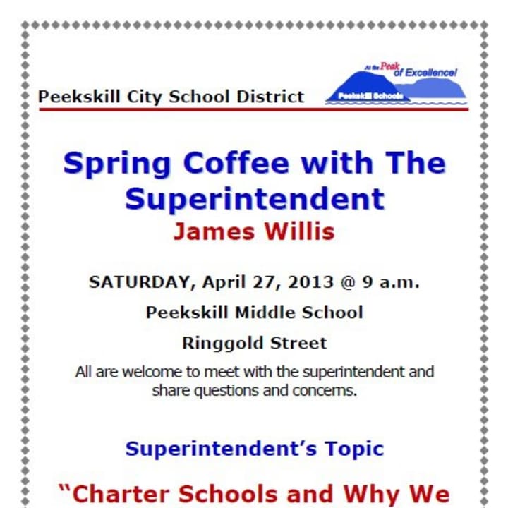 There will be a discussion about the proposed charter school Saturday morning at Peekskill Middle School.