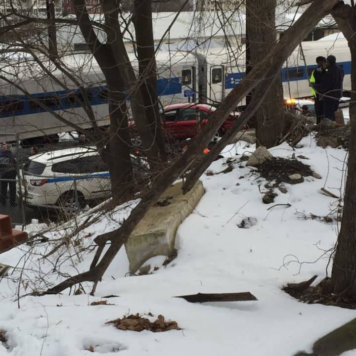 A car was hit by a Danbury-bound train on Tuesday in central Norwalk.