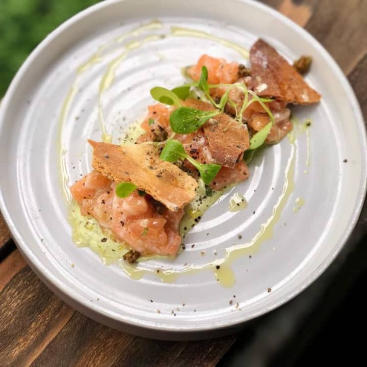 Salmon tartare with dill and crème fraîche from 2 Spring Street in Oyster Bay